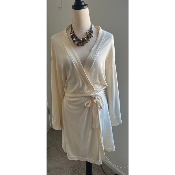 Victoria's Secret Cream All Cotton Wrap Around Tie Waist Kimono Bride Robe M/L - Picture 2 of 10